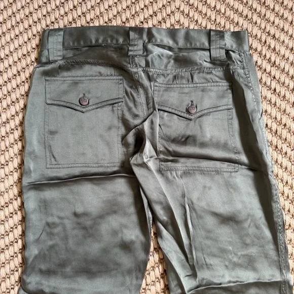 Joie Vtg Silk Green Low Rise Cargo Pants Size 27 Y2K Lightweight Natural Neutral - Picture 7 of 14
